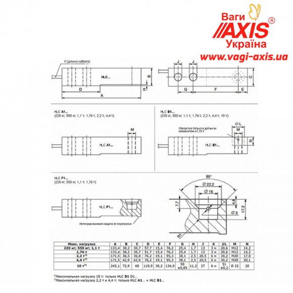 Тензодатчик HBM HLCB1C3 (100кг, 220кг, 550кг, 1.1т, 1.76т)