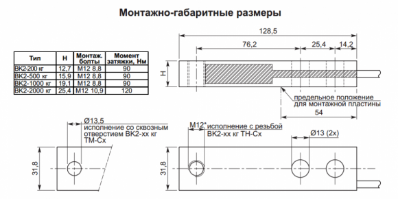 Тензодатчик Flintec BK2 (200, 500, 1000, 2000Kg)