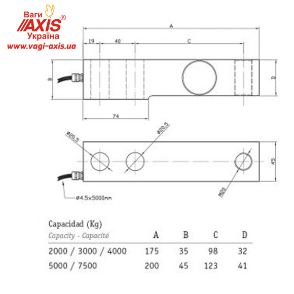 ​Тензодатчик Sensocar CO-2l​ (2000, 3000, 4000, 5000, 7500kg) сенсокар