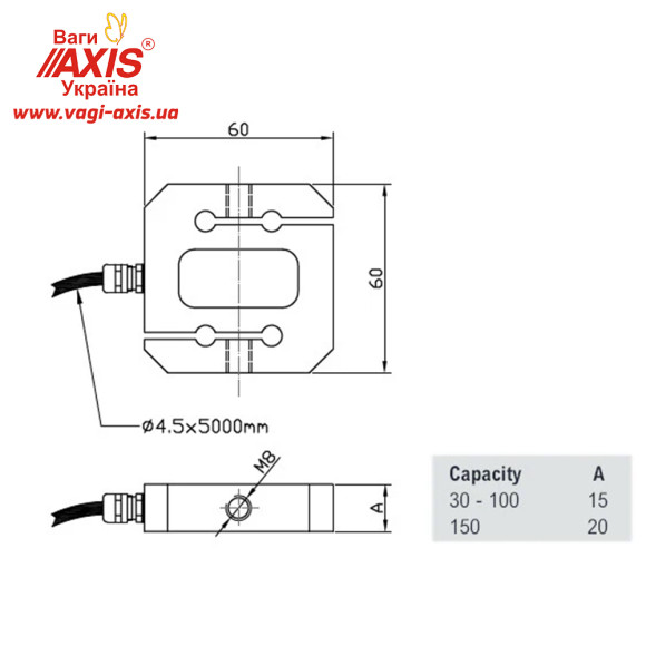Тензодатчик Sensocar S-1l (30, 50, 75, 100, 150kg) сенсокар