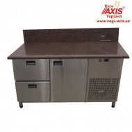 Холодильный стол Tehma с гранитной столешницей 1 дверь + 2 ящика, задний борт (1400х700х850) 